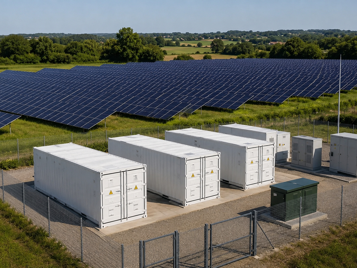 Batteries en parc photovoltaique BESS